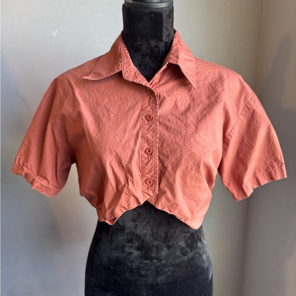White Fox Boutique Terracotta Button-Down Cropped Shirt